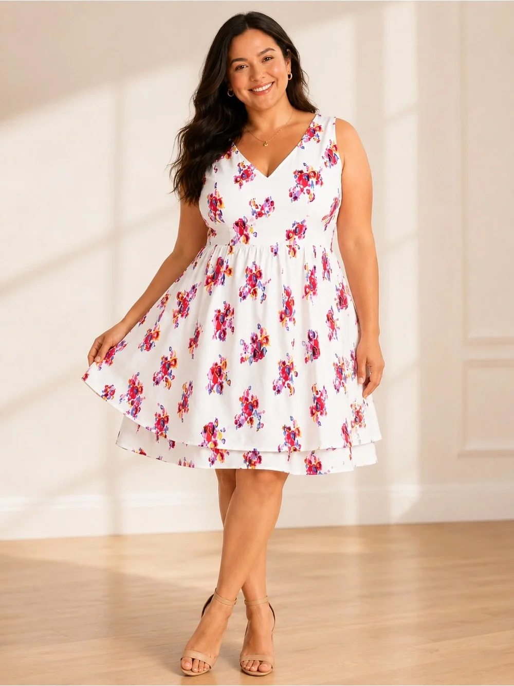 White Pink Floral Fit & Flare Dress NWT Wedding Guest Garden Party Graduation 18